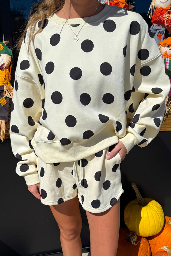 Ensemble short et pull à épaules tombantes imprimé à pois multicolore avec cordon de serrage