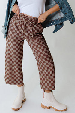 Pantalon décontracté khaki à carreaux élastique