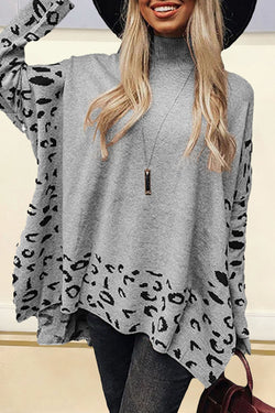 Sighi di oversize a fenditura con il collo alto Khaki Leopard