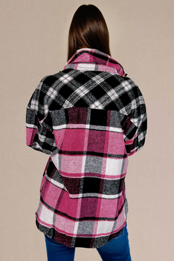 Black Plaid Colorblock Loose Chacket