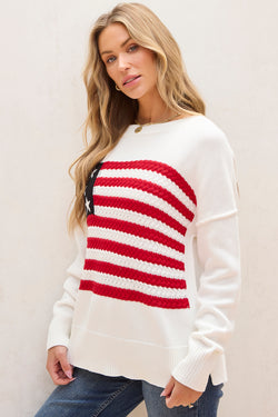 Maglione di spalla per cavo bandiera americana bianca