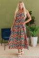 Black Boho Floral Impresión delgada Correos sin mangas MAXI MAXI Vestido
