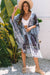 Blue Retro Retro Floral Long Long Loose Front Kimono Kimono