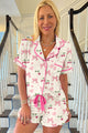 Floral Print Contrast Pipping Short Pajamas Set
