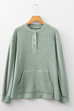 Top de punto henley con hombros caídos y textura de canalé rosa