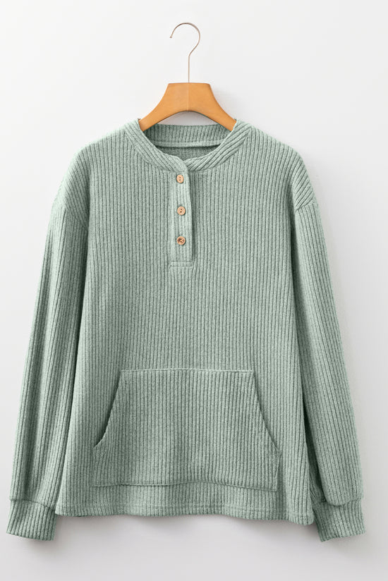Haut en tricot Henley rose à épaules tombantes et texture côtelée