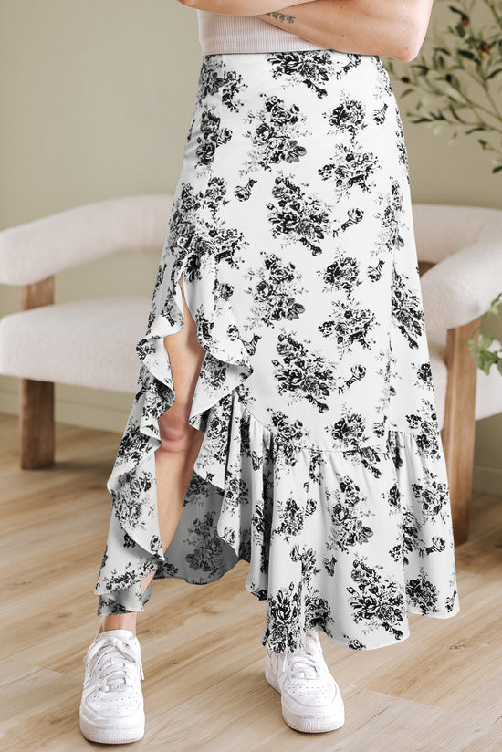 Sky Blue Boho Floral High Bruffer Maxi Skirt