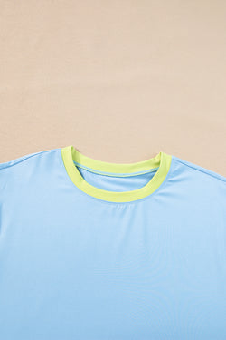 Sky Blue Color Block Detail Casual Two-piece Outfit