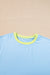 Sky Blue Color Block Detail Casual Two-piece Outfit