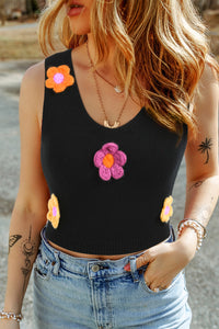 Colete de camisola de decoração de flor preta 3D