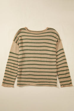 Maglione casual a goccia a strisce kaki