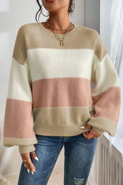Dusty Pink Color Block Block Sleeve Drop Gliple Swater