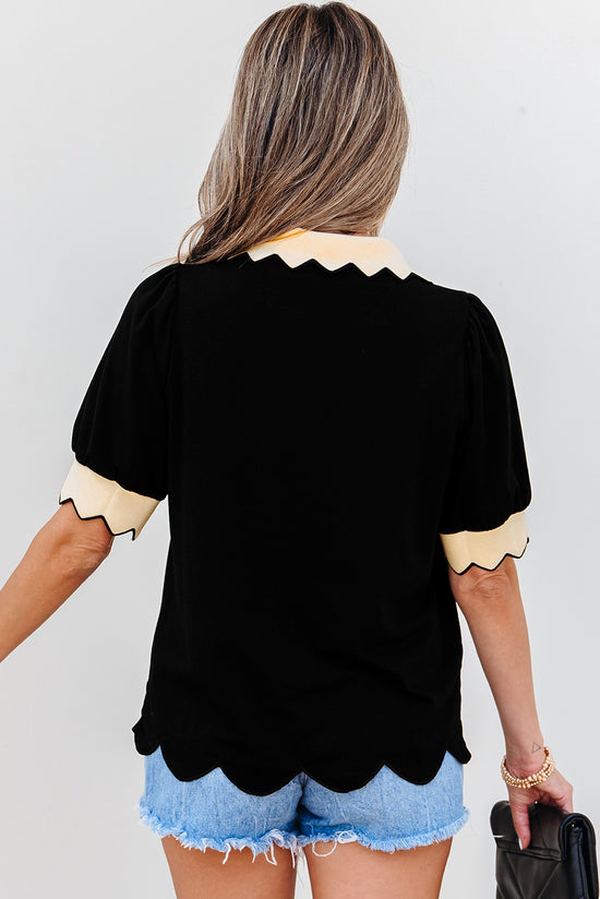 Contrasto colore nero Controllo a v manicotto con manicotto per soffio a v collo