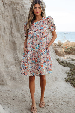 Apricot bohemio estampado floral hojaldre corto mini vestido