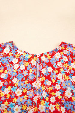 Robe de quart de manche courte de fleur rouge délicate rouge plus taille