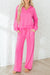 Sachet Pink Solid Color Collared Pullover and Central Seam Pants Set