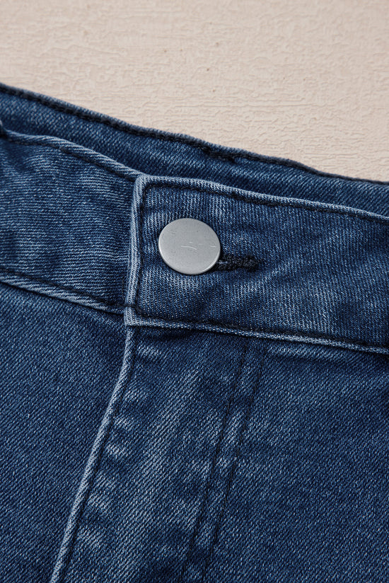 Sail Blue Shorts de jean de la taille haute de l'ourlet feston