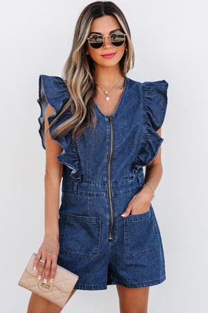 Sail Blue Denim Ruffled Zipped Front ceinturer