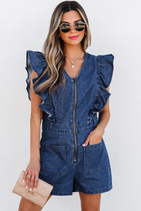Sail Blue Denim Ruffled Zipped Front ceinturer