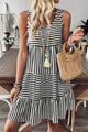 Sky Blue Stripe U Neck Maneveless Fit Fit Mini Vestido