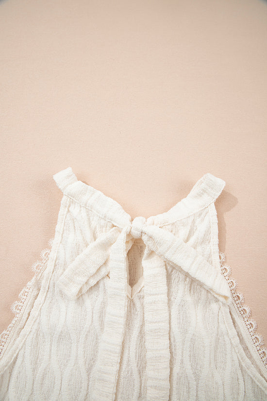 Beige frenchy encaje adornado halter halter camiseta