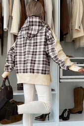 Plaid Patchwork Side Slit Sweatshirt