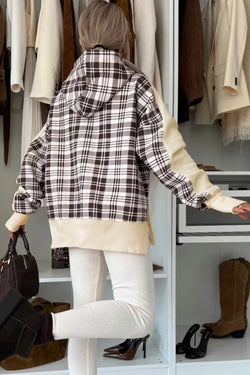 Plaid Patchwork Side Slit Sweatshirt