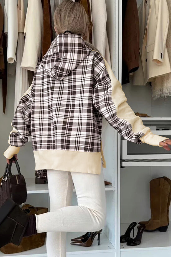 Felpa con spacco laterale patchwork scozzese