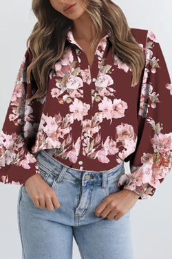Camisa ligera con mangas abullonadas y estampado floral naranja
