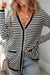 Black Stripe Long Sleeve Button up Tunic Cardigan