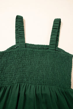 Black Smocked Sleeveless Wide Leg Jumpsuit with Pockets