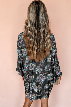 Collier de revers à imprimé floral noir mini robe robe