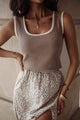 Carbon Grey Ribbed Trined Colorblock Edge U Neck Slim Fit Top Top
