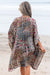 Apricot estampado floral manga corta abierta del frente suelto kimono suelto