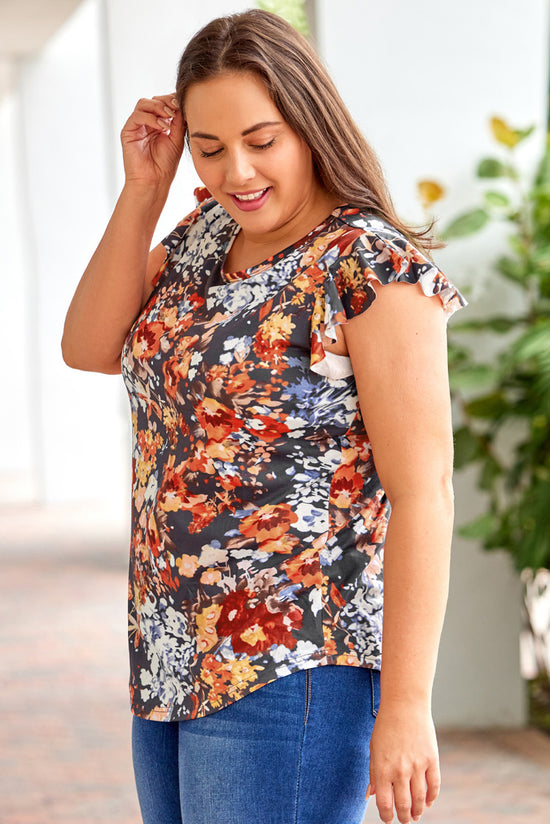 Manga de aleteo floral vintage multicolor más top