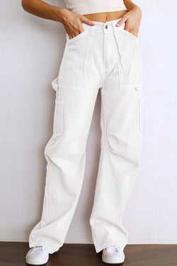 Pantalon cargo de la jambe droite de la taille haute kaki avec des poches
