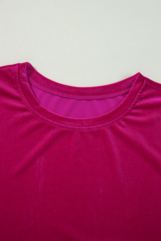 Velvet solido rosso rosa arruffato a due pezzi set