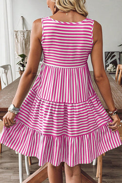 Sky Blue Stripe U Neck Maneveless Fit Fit Mini Vestido