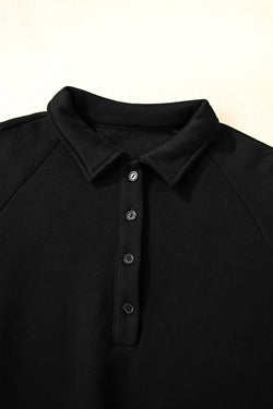 Black Solid Collared Sweatshirt and High Waist Pants Active Set