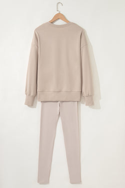 Jet Stream Solid Color Oversize Slit Sweatshirt Ribbed Leggings 2pcs Set