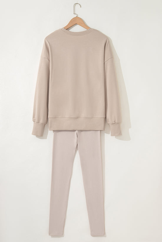 Jet Stream Solid Color Oversize Slit Sweatshirt Ribbed Leggings 2pcs Set