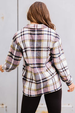 Shacket con tasca con stampa a quadri geometrica rosa