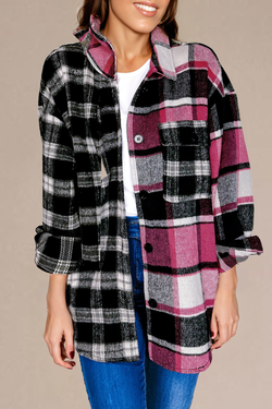 Black Plaid Colorblock Loose Chacket