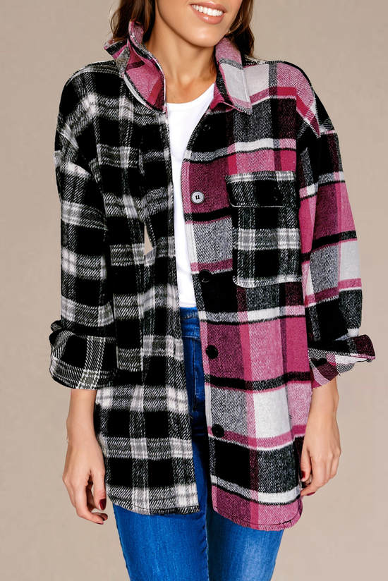 Black Plaid Colorblock Loose Chacket