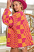 Multticolor Open Front Mydled Checkered Pattern Treen Cardigan