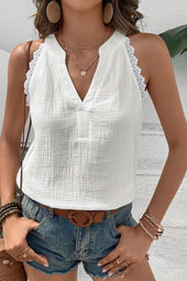 Top de encaje de textura blanca de algodón puro Top de mangas
