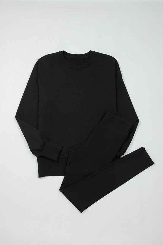 Ensemble 2 pièces de sweat-shirt fendu surdimensionné de couleur unie Green Bay avec leggings côtelés