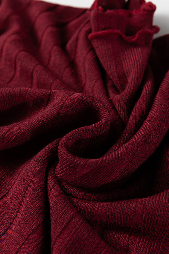 Black Frilled Neck Ribbed Knit Patchwork Long Sleeve Mini Dress