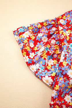 Robe de quart de manche courte de fleur rouge délicate rouge plus taille