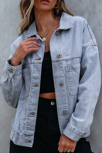 Veste en jean à poche lavée à bande bleue ciel